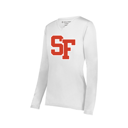 [222824.005.S-LOGO1] Ladies LS Smooth Sport Shirt (Female Adult S, White, Logo 1)