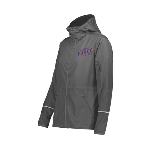 [229782-GRY-FAXS-LOGO2] Ladies Packable Full Zip Jacket (Female Adult XS, Gray, Logo 2)
