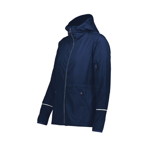 [229782.065.XS-LOGO4] Ladies Packable Full Zip Jacket (Female Adult XS, Navy, Logo 4)